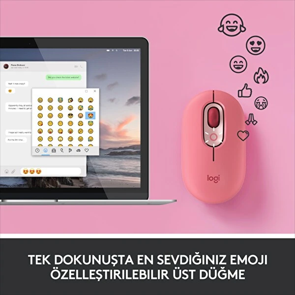 Logitech Pop Blast Emoji Tuşlu Silent Sessiz Kablosuz Mouse  Pembe